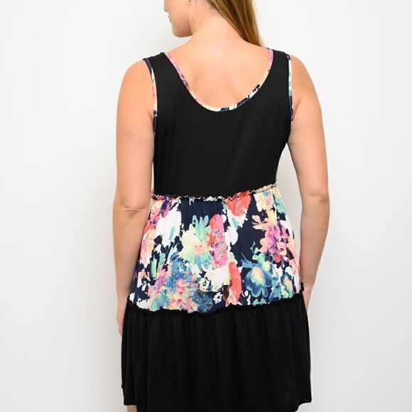 NEW! Beautiful PLUS Size Sleeveless Floral Tiered Mini Dress Boho Style - Picture 3 of 3
